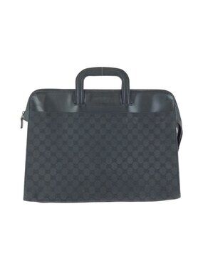 Gucci Black Silver GG Canvas Leather Business Briefcase